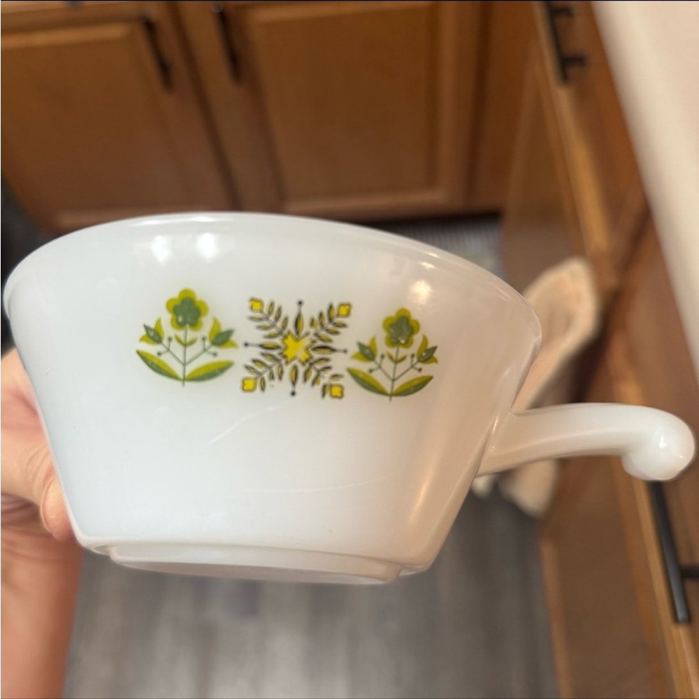 Vintage Fire King "Meadow Green" Milk Glass Handled Soup Bowls | Set of 2 - Picture 10 of 12